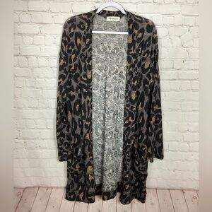 Impressions Women's‎ leopard print knit Cardigan Long Sleeve pockets, sz M